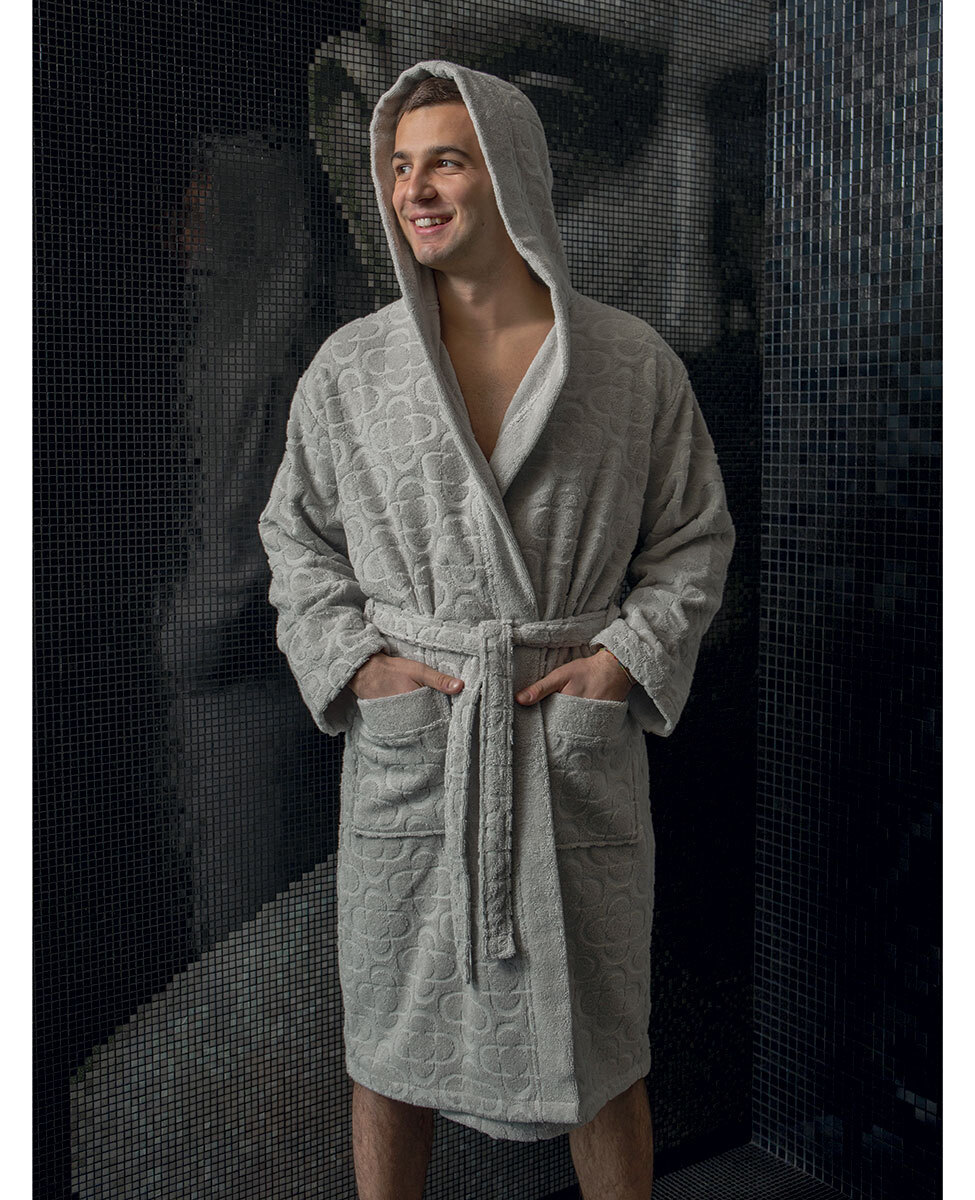 Mens small dressing gown with online hood